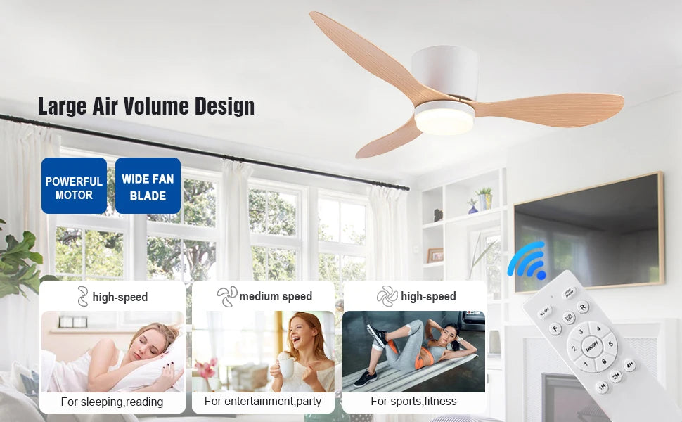 IRALAN Modern Ceiling Fan with LED Light DC motor Large Air Volume Remote Control for Kitchen Bedroom Dining room Patio