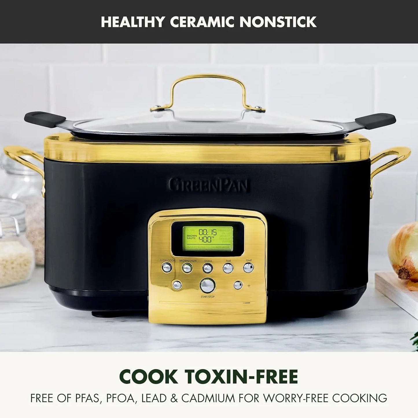 Elite 8 - in -1 Programmable 6QT Electric Slow Cooker, Dishwasher Safe Lid & Removable Crock, PFAS-Free Healthy Ceramic