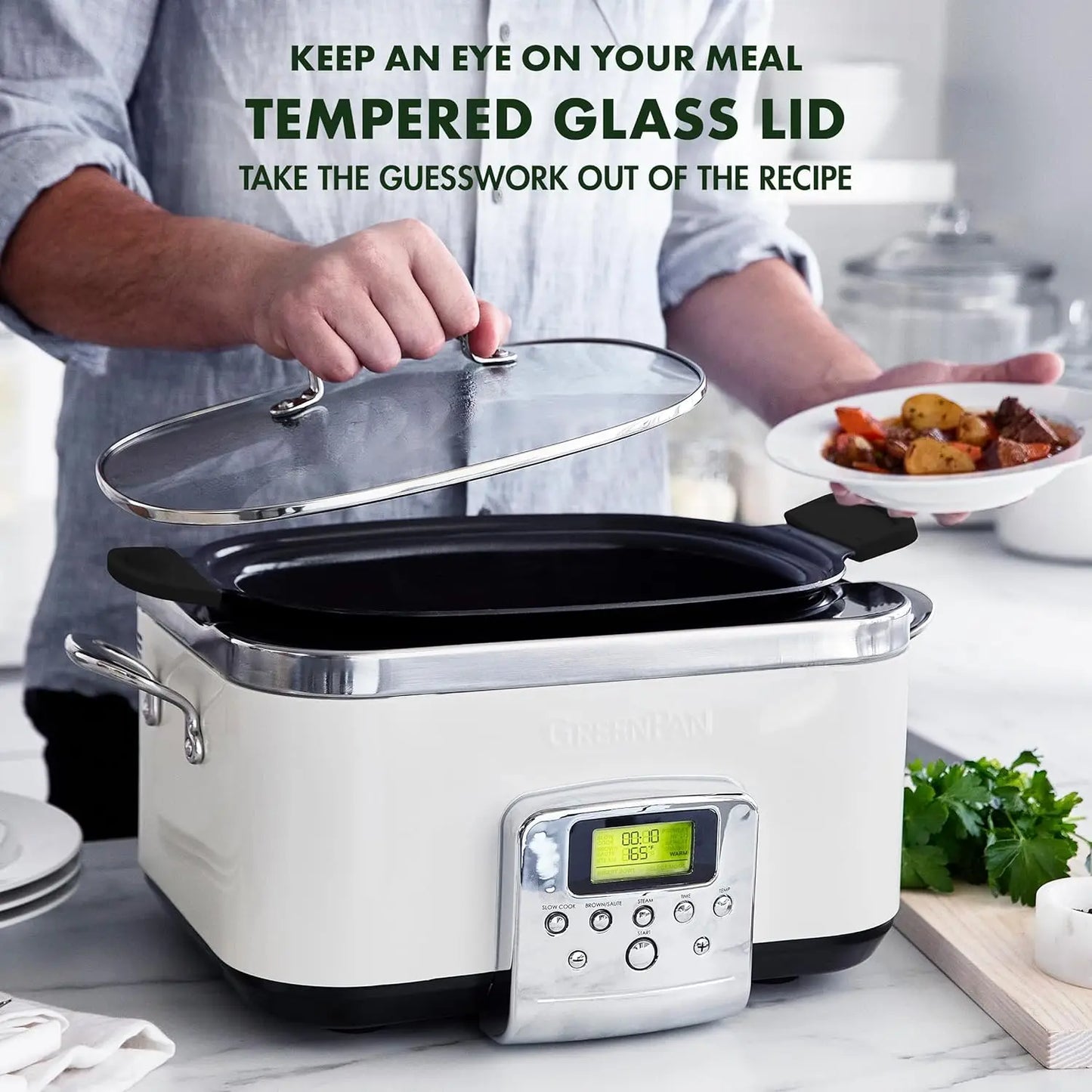 Elite 8 - in -1 Programmable 6QT Electric Slow Cooker, Dishwasher Safe Lid & Removable Crock, PFAS-Free Healthy Ceramic