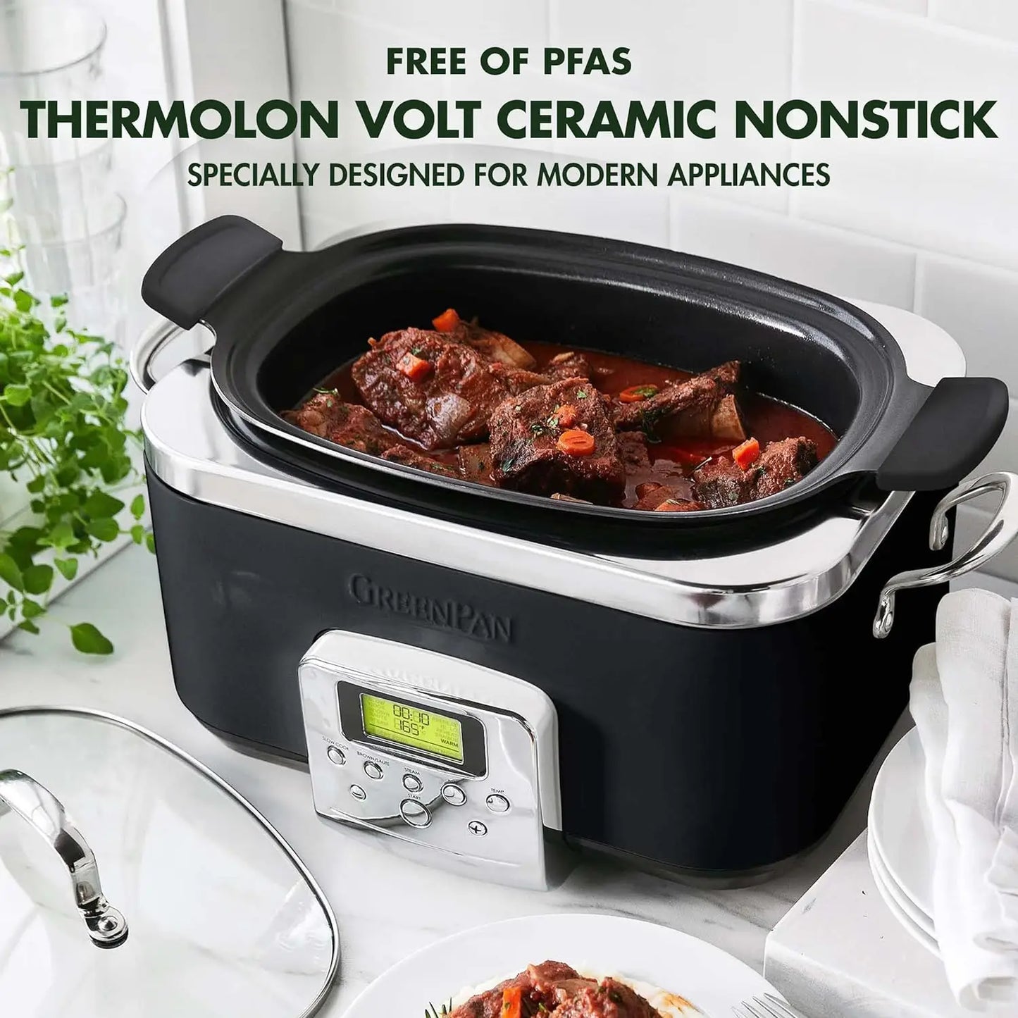 Elite 8 - in -1 Programmable 6QT Electric Slow Cooker, Dishwasher Safe Lid & Removable Crock, PFAS-Free Healthy Ceramic