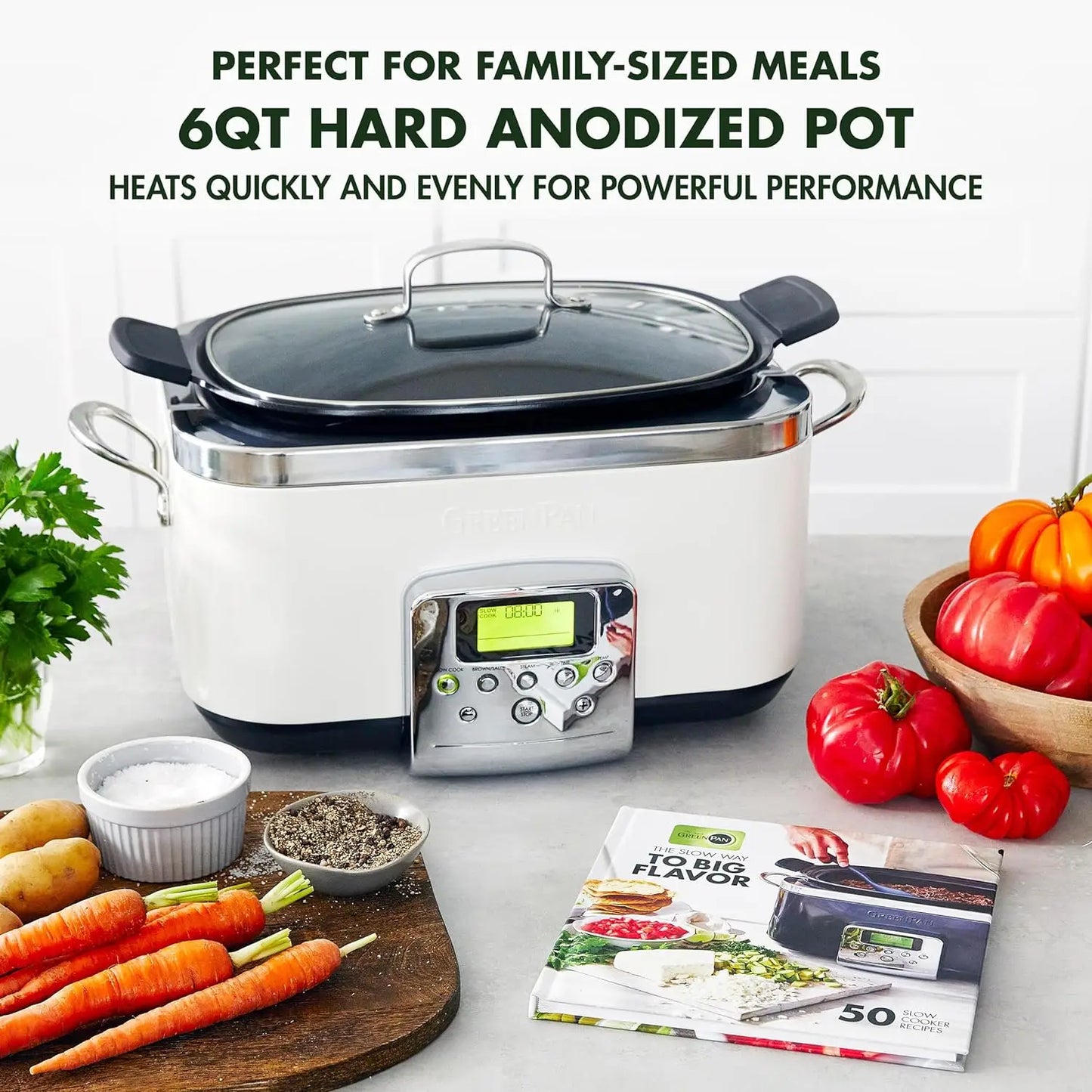 Elite 8 - in -1 Programmable 6QT Electric Slow Cooker, Dishwasher Safe Lid & Removable Crock, PFAS-Free Healthy Ceramic