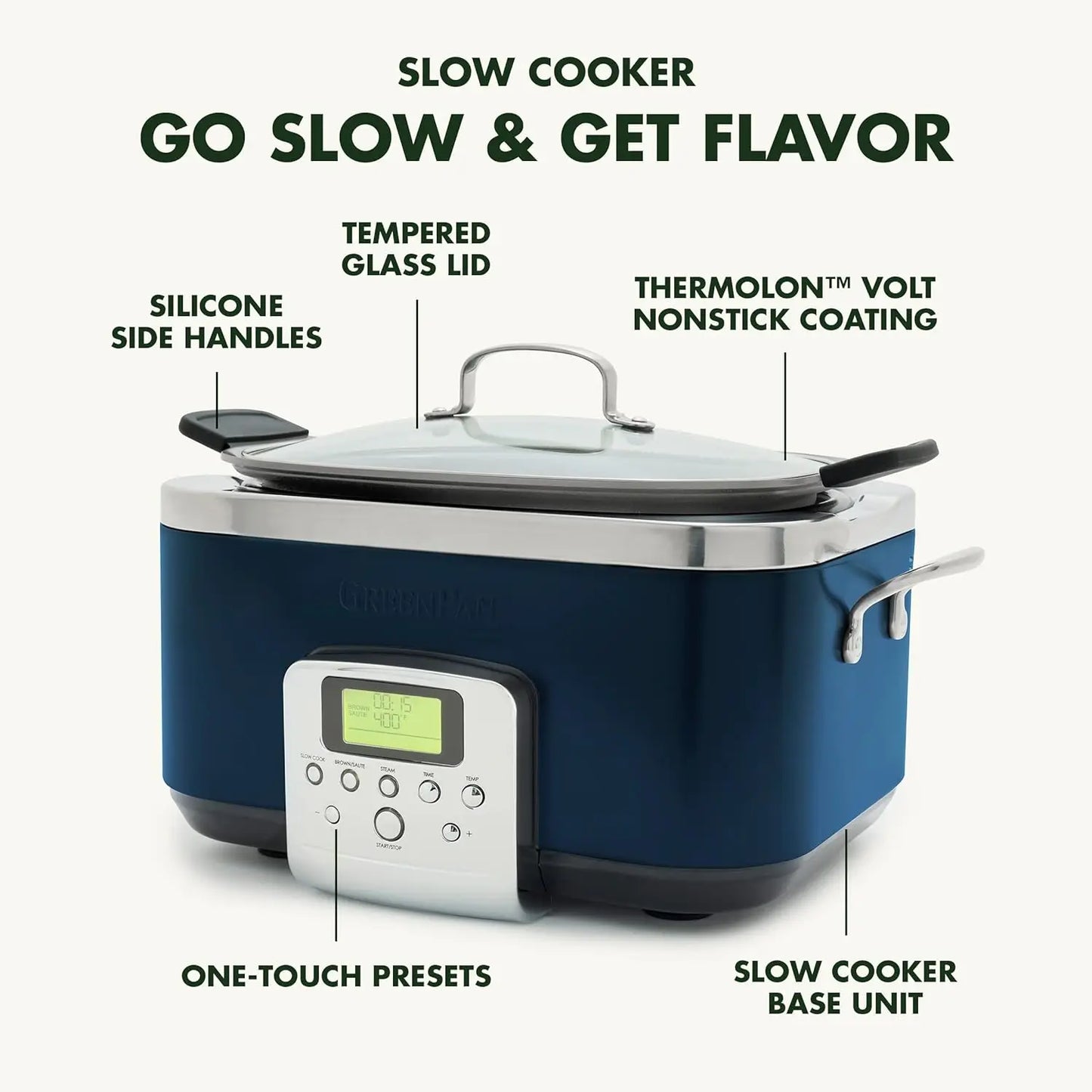 Elite 8 - in -1 Programmable 6QT Electric Slow Cooker, Dishwasher Safe Lid & Removable Crock, PFAS-Free Healthy Ceramic