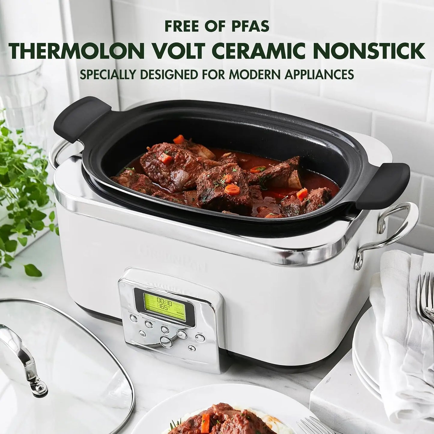 Elite 8 - in -1 Programmable 6QT Electric Slow Cooker, Dishwasher Safe Lid & Removable Crock, PFAS-Free Healthy Ceramic