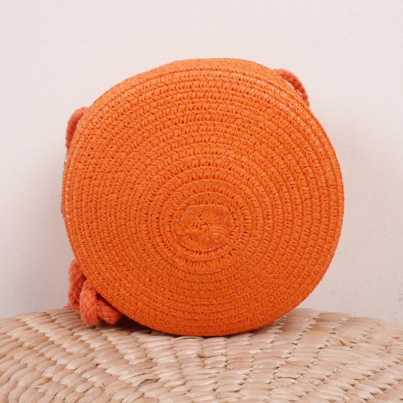 Minimalist Straw Bag Round Crossbody Purse Women Shoulder Vocation Style Handbag