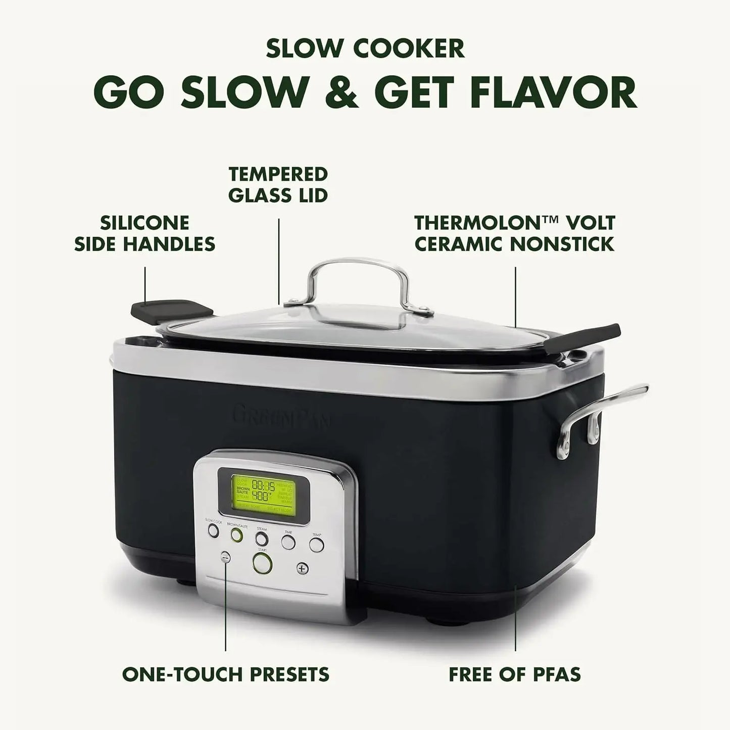 Elite 8 - in -1 Programmable 6QT Electric Slow Cooker, Dishwasher Safe Lid & Removable Crock, PFAS-Free Healthy Ceramic