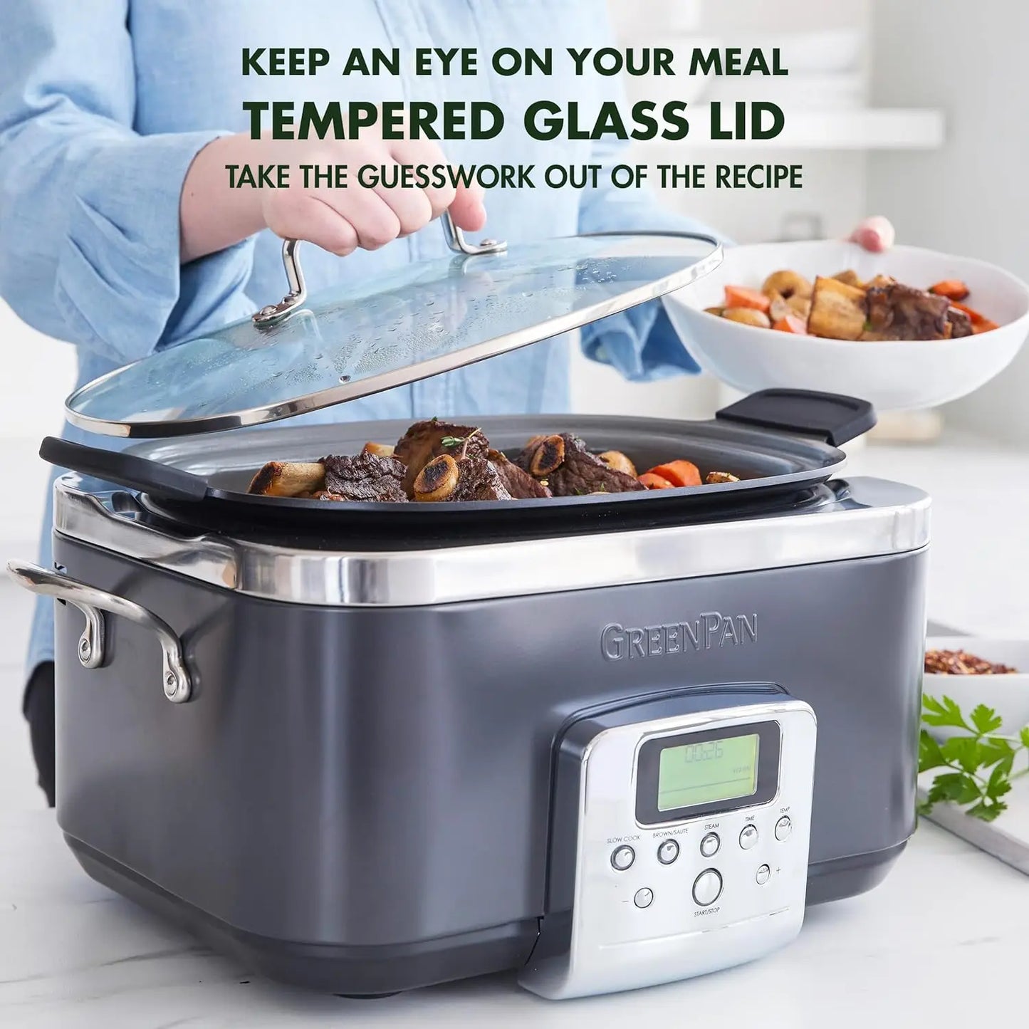 Elite 8 - in -1 Programmable 6QT Electric Slow Cooker, Dishwasher Safe Lid & Removable Crock, PFAS-Free Healthy Ceramic