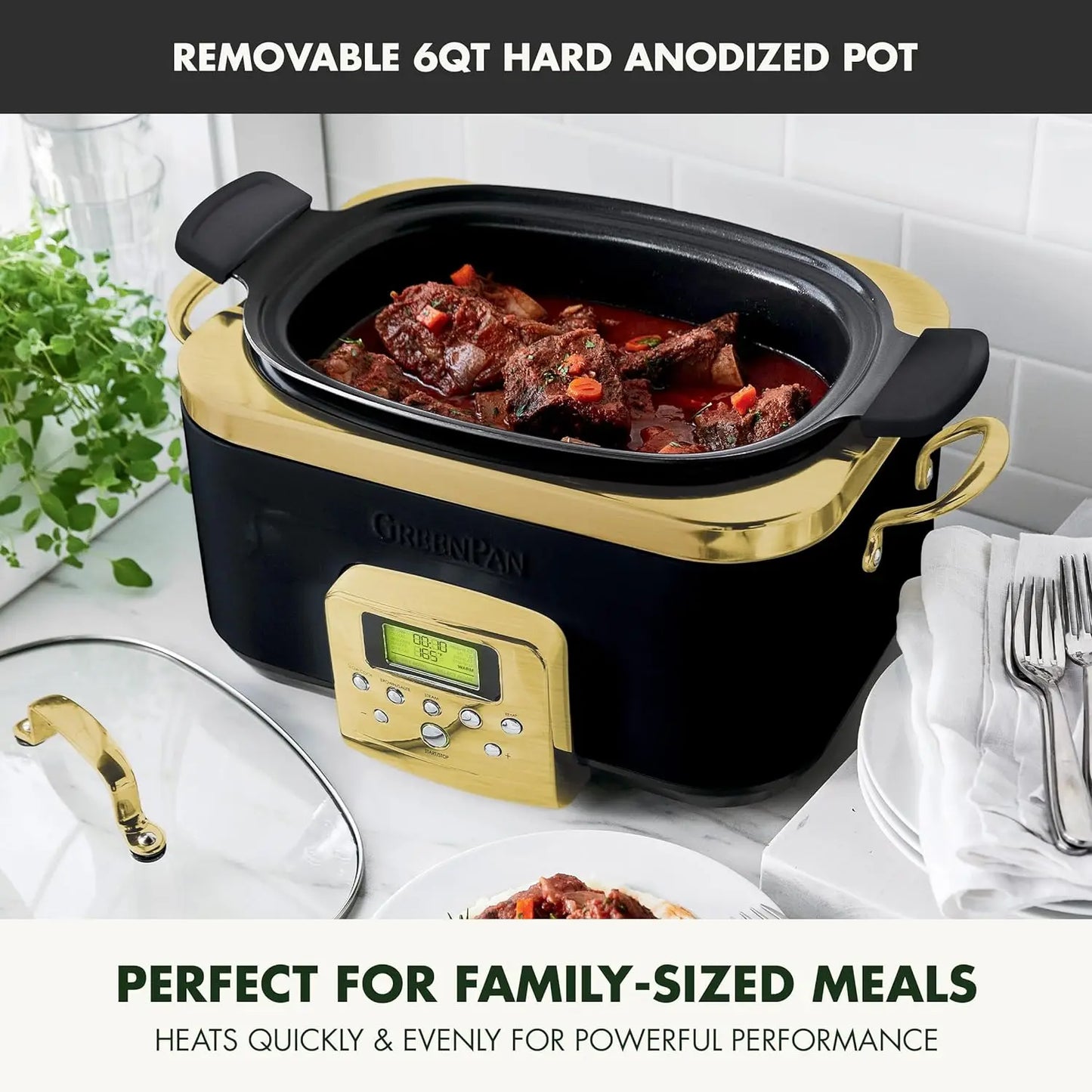 Elite 8 - in -1 Programmable 6QT Electric Slow Cooker, Dishwasher Safe Lid & Removable Crock, PFAS-Free Healthy Ceramic