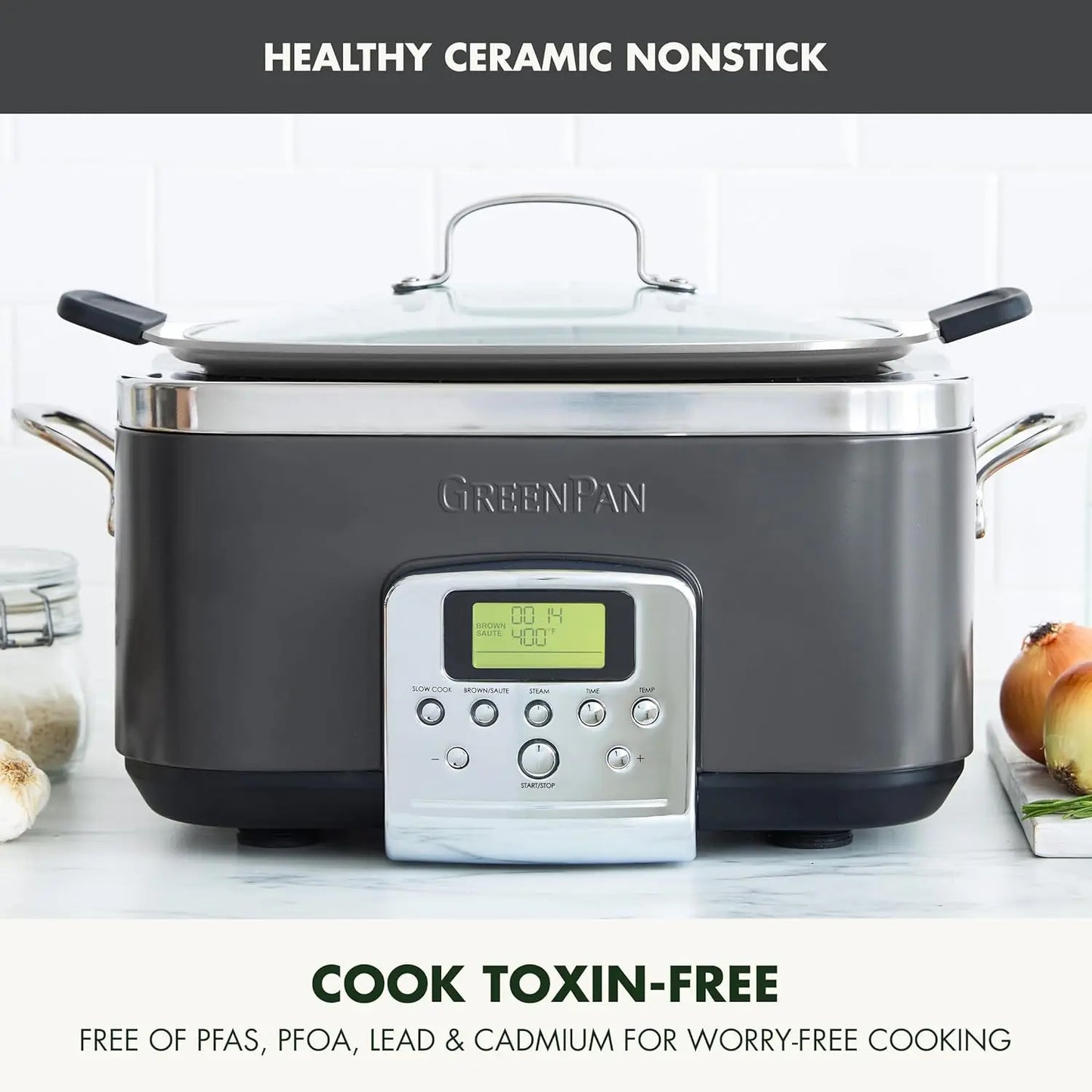 Elite 8 - in -1 Programmable 6QT Electric Slow Cooker, Dishwasher Safe Lid & Removable Crock, PFAS-Free Healthy Ceramic