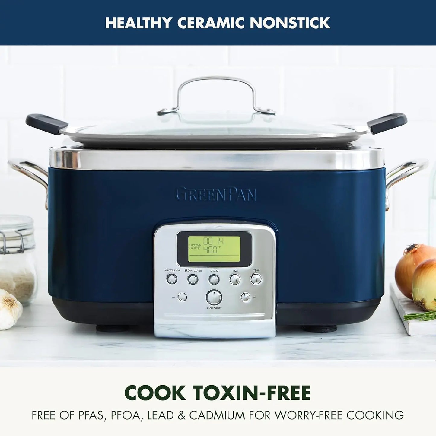 Elite 8 - in -1 Programmable 6QT Electric Slow Cooker, Dishwasher Safe Lid & Removable Crock, PFAS-Free Healthy Ceramic