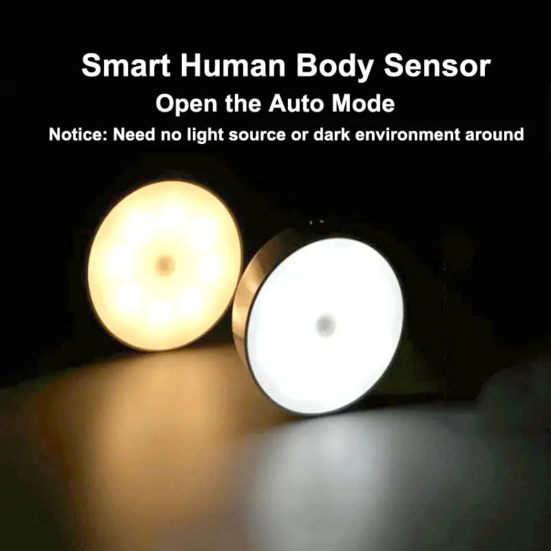 LED Smart Human Body Sensor Night Lamp Emergency Automatic Lighting USB Charging Wireless Magnetic Suction Use Night Light