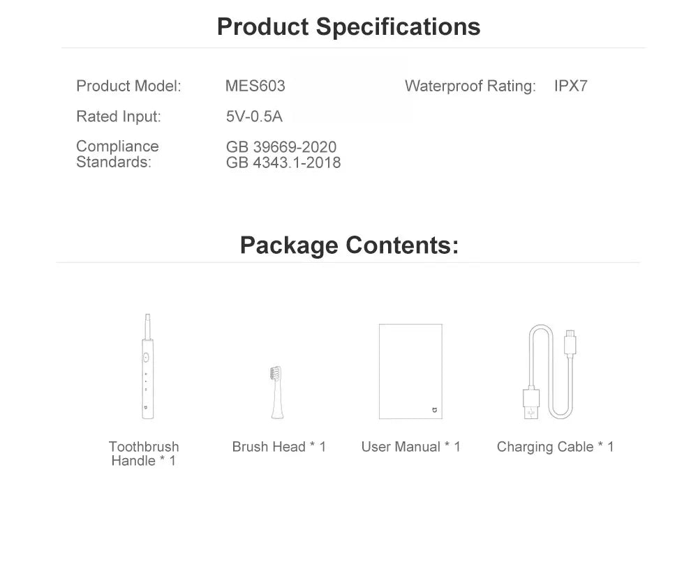 XIAOMI Mijia T100 Sonic Electric Toothbrush Mi Smart Waterproof Tooth Head Brush IPX7 Rechargeable USB for Teeth Brush Whitening