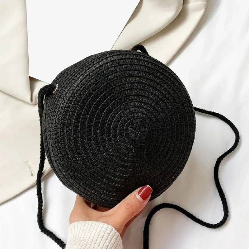 Minimalist Straw Bag Round Crossbody Purse Women Shoulder Vocation Style Handbag