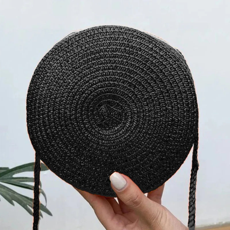 Minimalist Straw Bag Round Crossbody Purse Women Shoulder Vocation Style Handbag