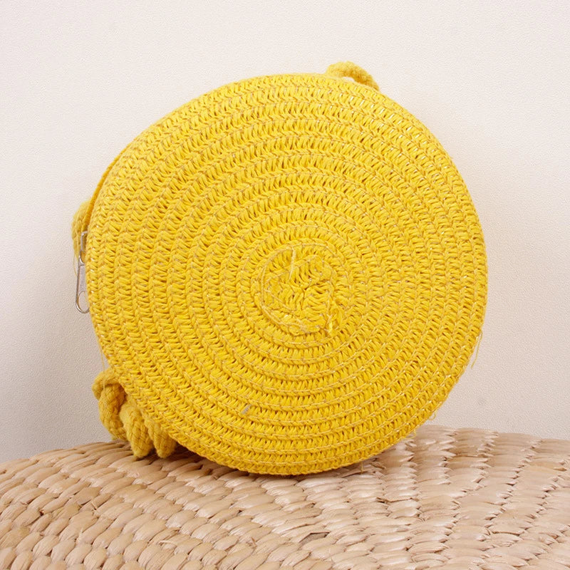 Minimalist Straw Bag Round Crossbody Purse Women Shoulder Vocation Style Handbag