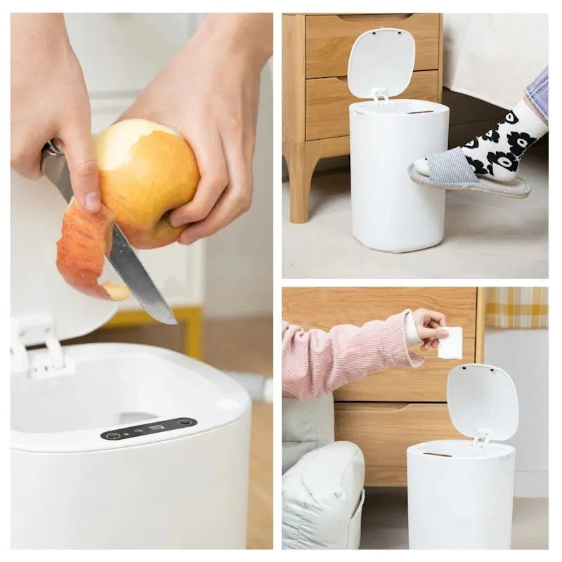 Smart Sensing Trash Can Automatic White Trash Can Kitchen Bathroom Waterproof 12L Electric Trash Can