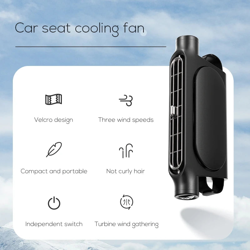 Portable Car Seat Fan for Front Rear Seat Passenger USB Powered Car Headrest Cooling Air Fan Adjustable Strap Car Interior Fan