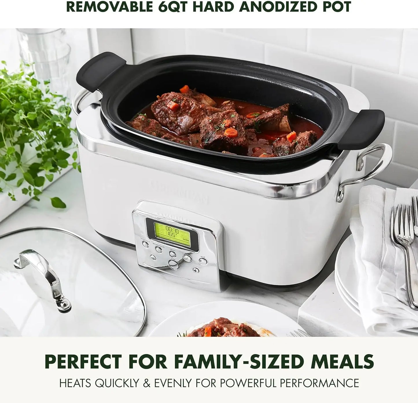 Elite 8 - in -1 Programmable 6QT Electric Slow Cooker, Dishwasher Safe Lid & Removable Crock, PFAS-Free Healthy Ceramic