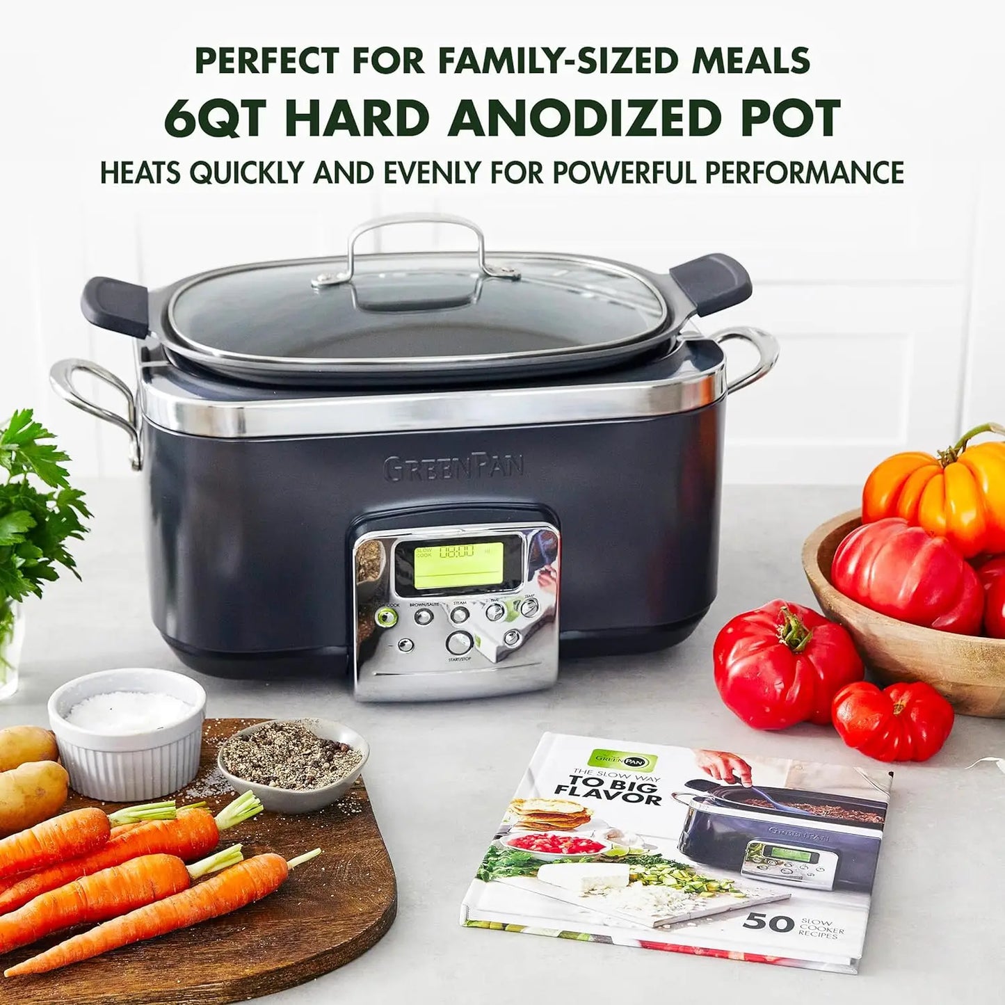 Elite 8 - in -1 Programmable 6QT Electric Slow Cooker, Dishwasher Safe Lid & Removable Crock, PFAS-Free Healthy Ceramic