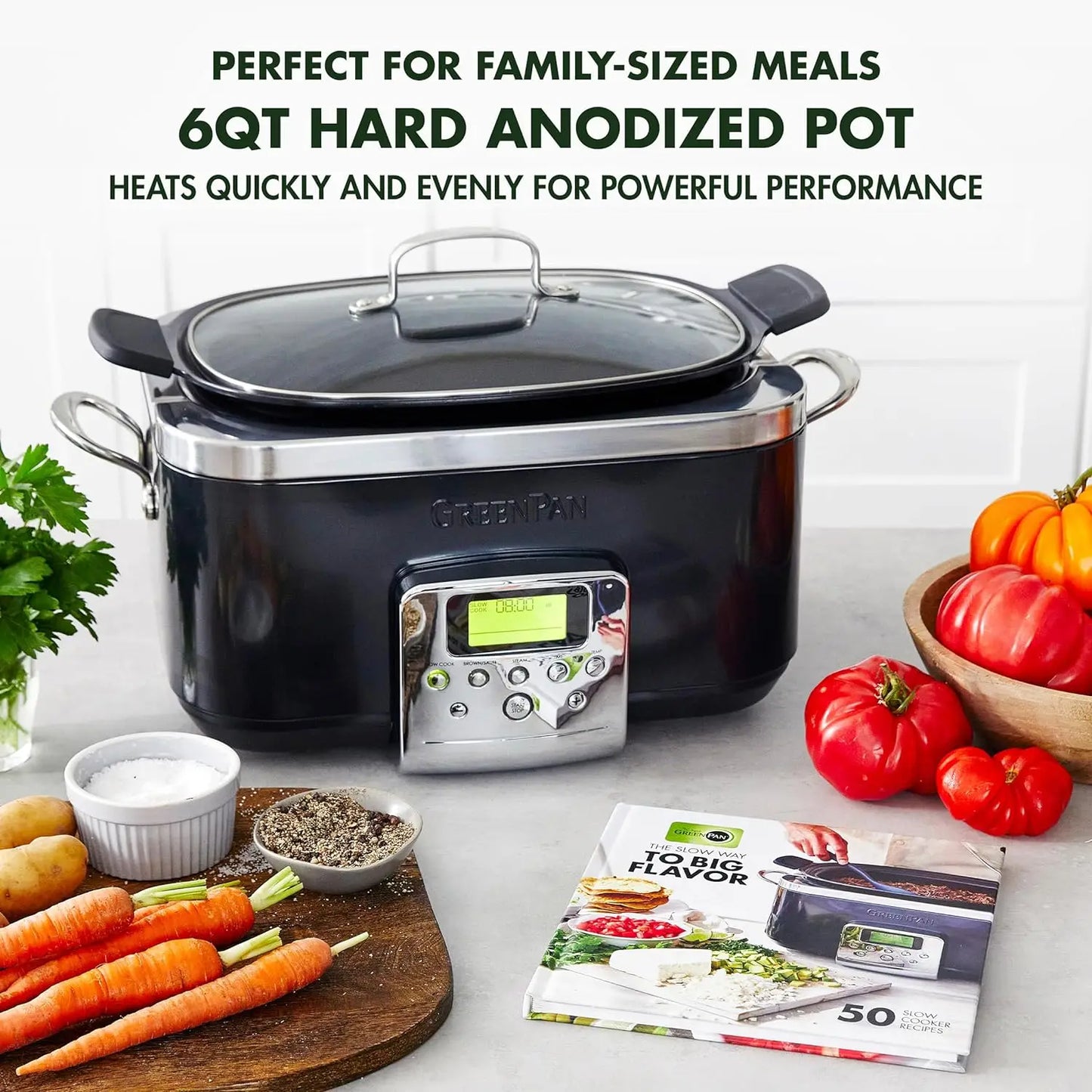 Elite 8 - in -1 Programmable 6QT Electric Slow Cooker, Dishwasher Safe Lid & Removable Crock, PFAS-Free Healthy Ceramic