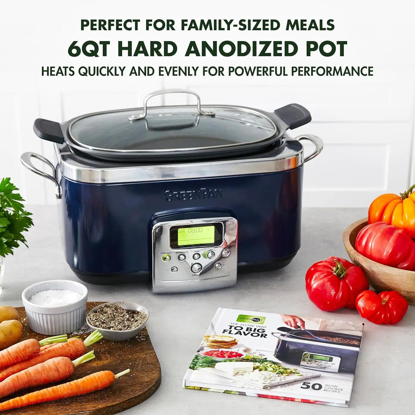 Elite 8 - in -1 Programmable 6QT Electric Slow Cooker, Dishwasher Safe Lid & Removable Crock, PFAS-Free Healthy Ceramic