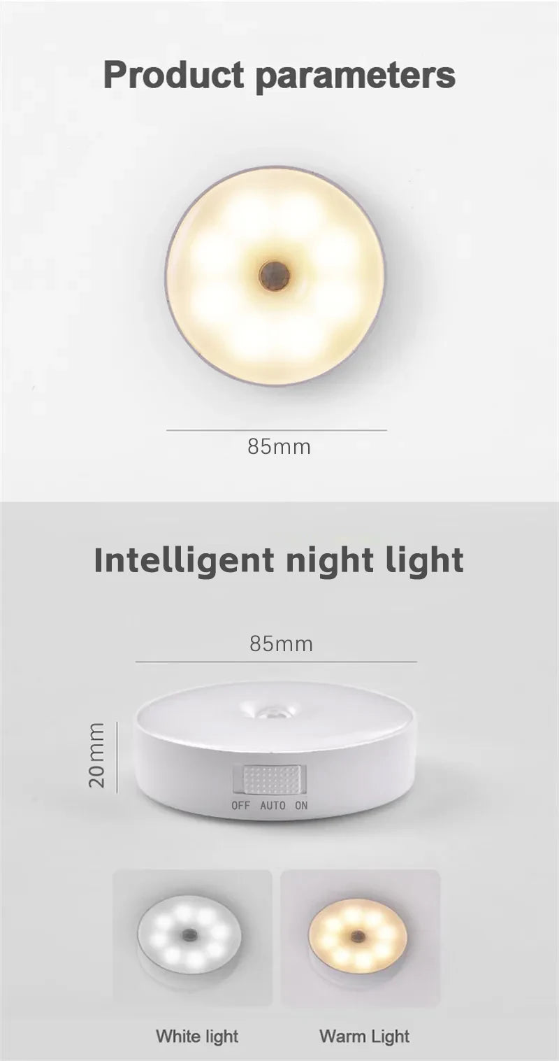 LED Smart Human Body Sensor Night Lamp Emergency Automatic Lighting USB Charging Wireless Magnetic Suction Use Night Light